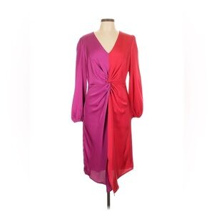 Pink and Red Color Block Asymmetrical Twist Cocktail Dress